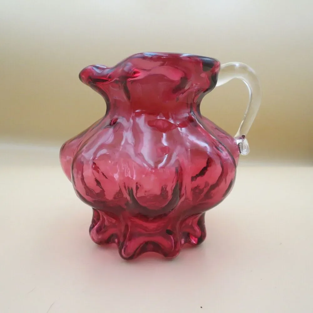 Unbranded Small Cranberry Melon Glass Pitcher